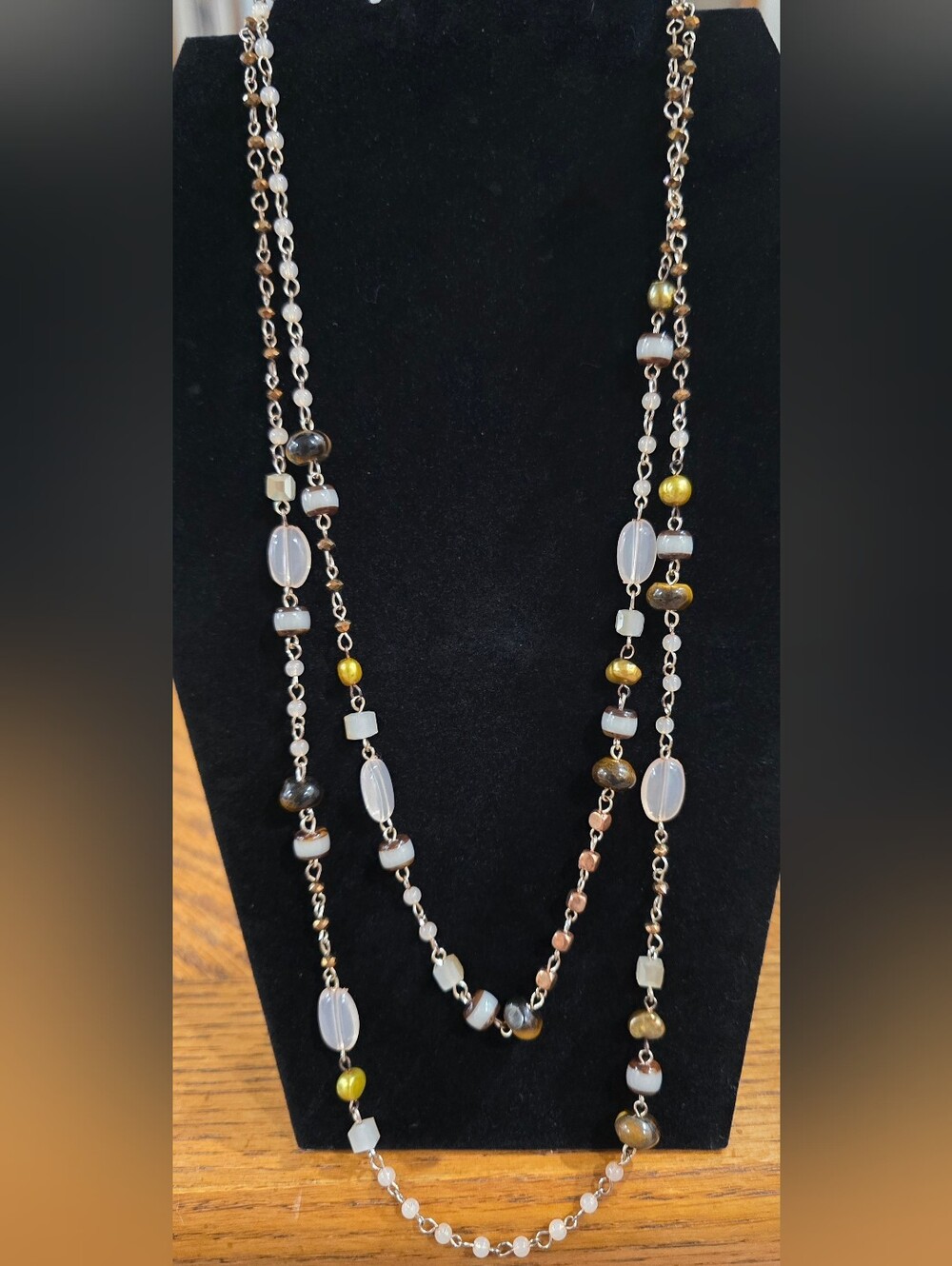 C. Est.1946 Multi-Strand Beaded Necklace in White & Gold
